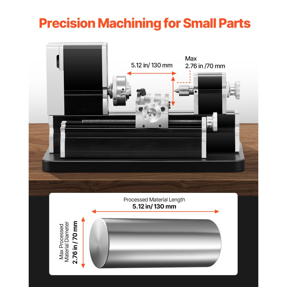 7X12 - Compact All-Metal Lathe Machine, 20,000 RPM Cutting Speed