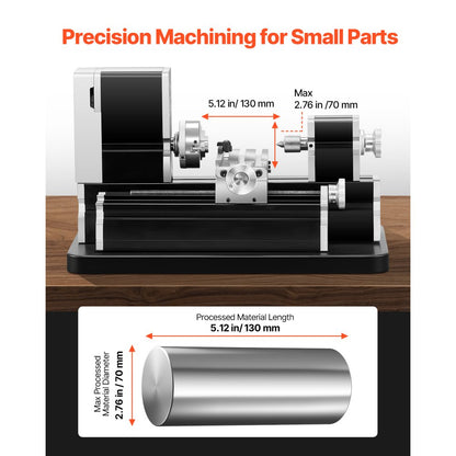 7X12 - Compact All-Metal Lathe Machine, 20,000 RPM Cutting Speed
