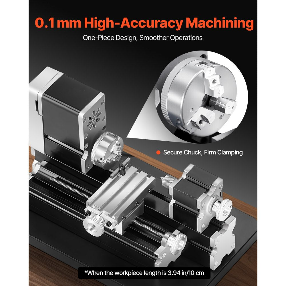 7X12 - Compact All-Metal Lathe Machine, 20,000 RPM Cutting Speed