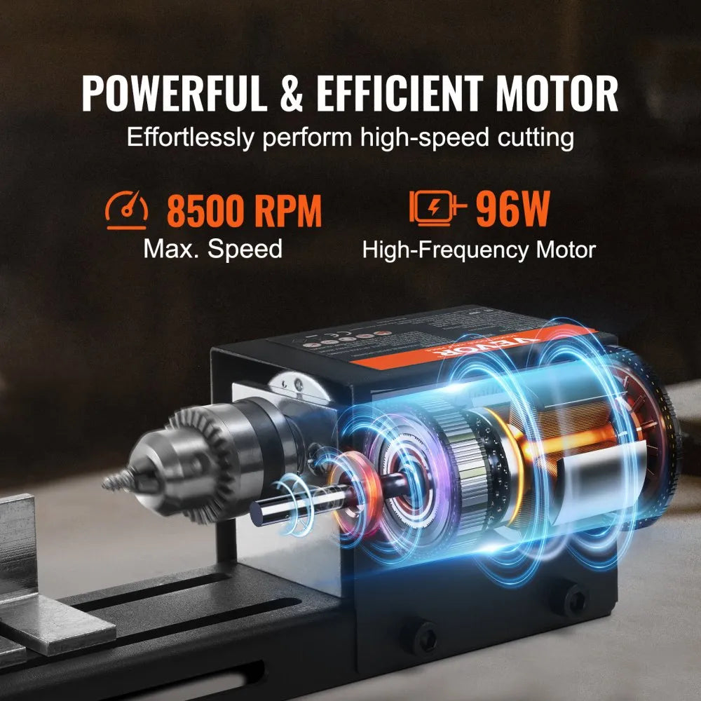 HS001 - Compact VEVOR Mini Lathe Machine, 2.76" x 6.3", 96W Power