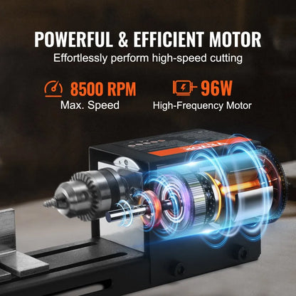 HS001 - Compact VEVOR Mini Lathe Machine, 2.76" x 6.3", 96W Power
