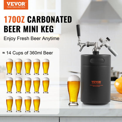 KIT BEER-12 5L-2B - 5L Stainless Steel Beer Growler with CO2 Regulator