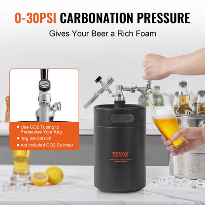 KIT BEER-12 5L-2B - 5L Stainless Steel Beer Growler with CO2 Regulator