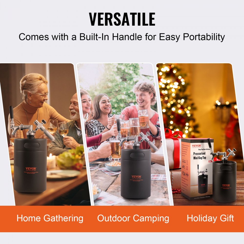 KIT BEER-12 5L-2B - 5L Stainless Steel Beer Growler with CO2 Regulator