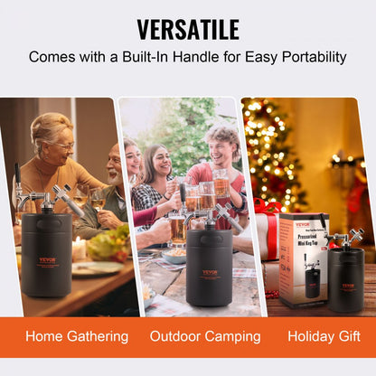 KIT BEER-12 5L-2B - 5L Stainless Steel Beer Growler with CO2 Regulator