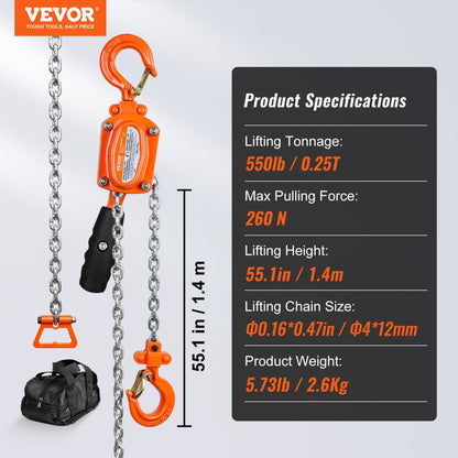010789403276 - 550 lbs Capacity VEVOR Manual Lever Hoist for Heavy Loads