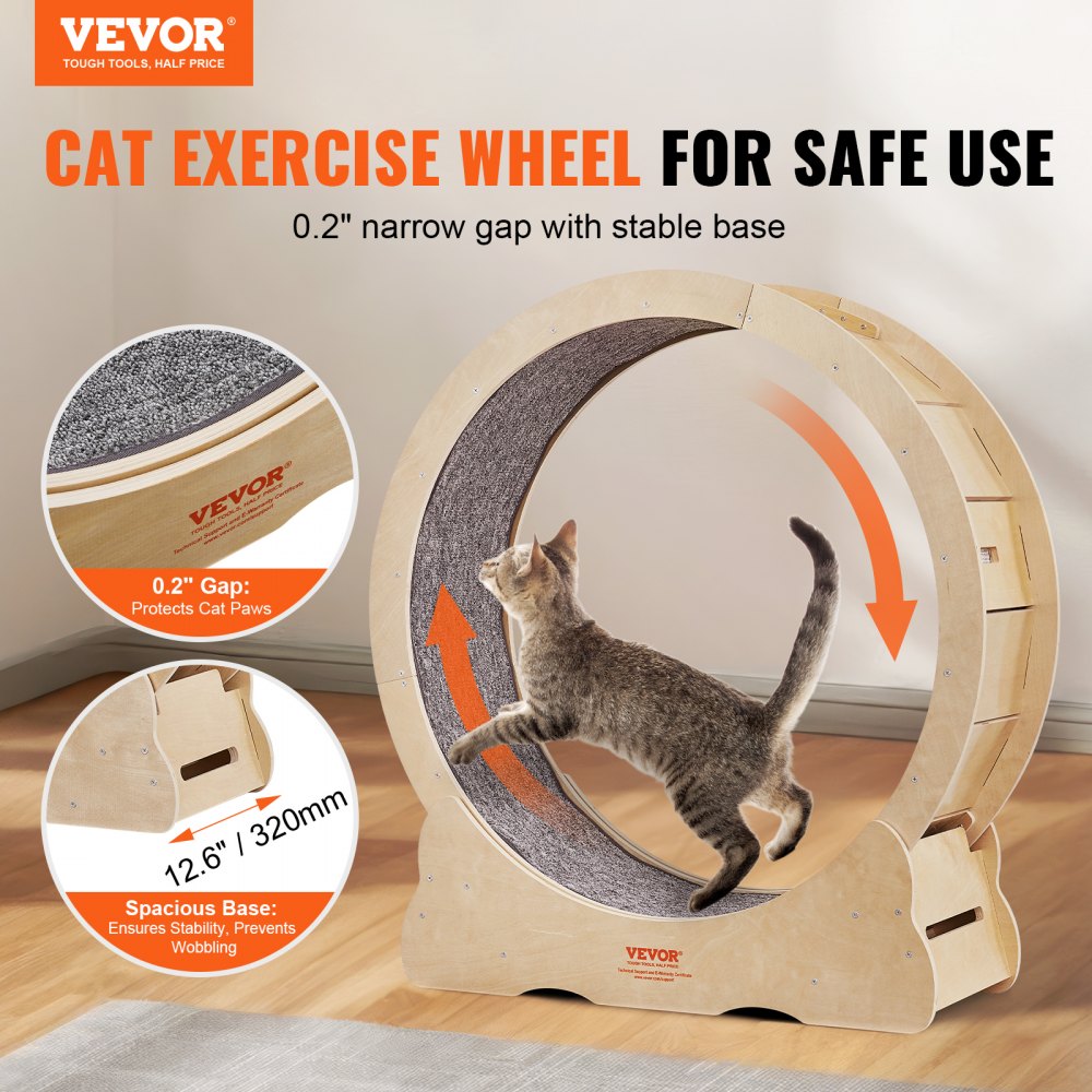 4.0 M - Large Wooden Cat Exercise Wheel with Silent Design & Easy Assembly