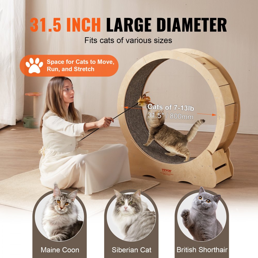 4.0 M - Large Wooden Cat Exercise Wheel with Silent Design & Easy Assembly