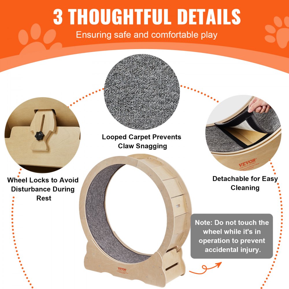 4.0 M - Large Wooden Cat Exercise Wheel with Silent Design & Easy Assembly