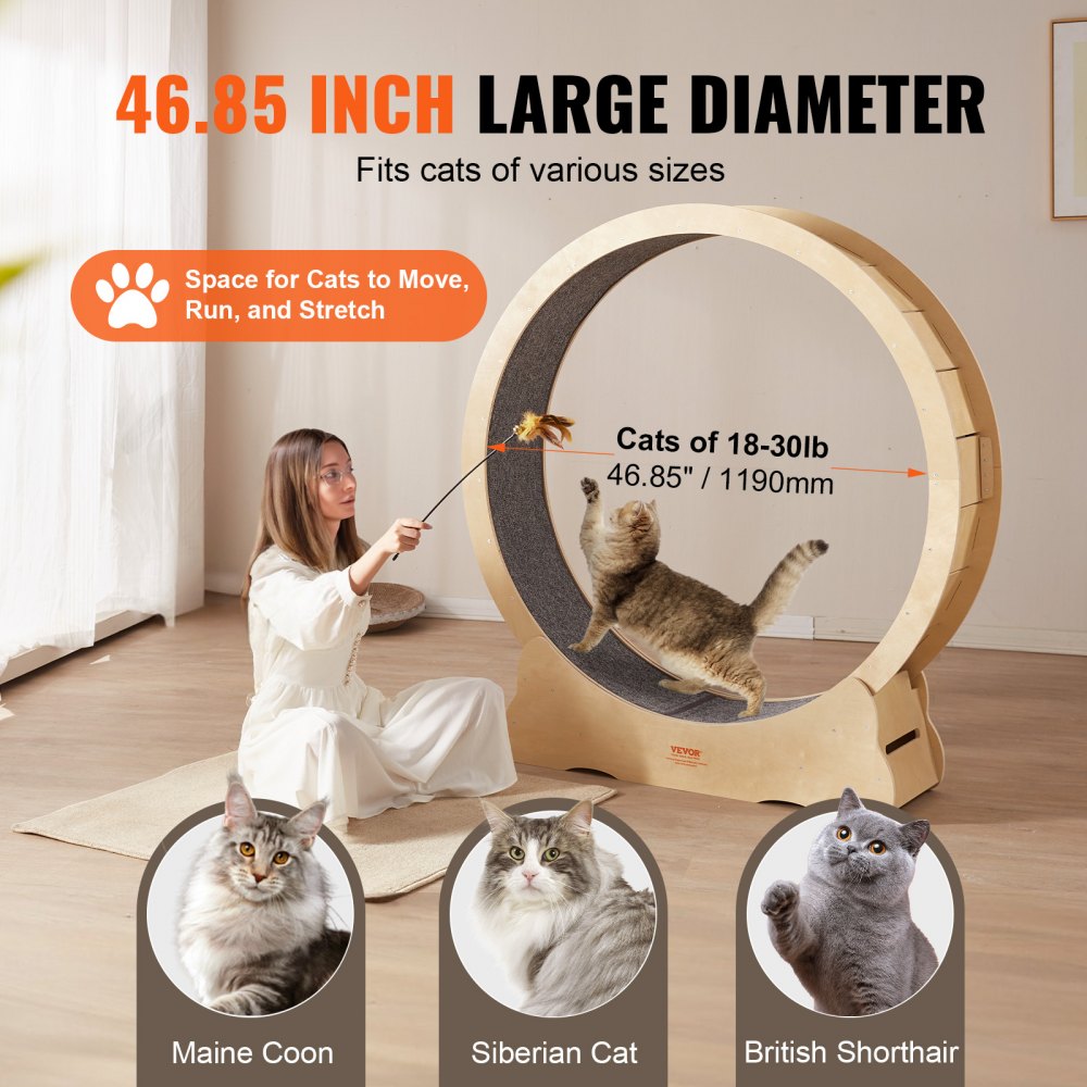 4.0 XXL - Durable Wooden Cat Exercise Wheel with 13.4" Wide Base