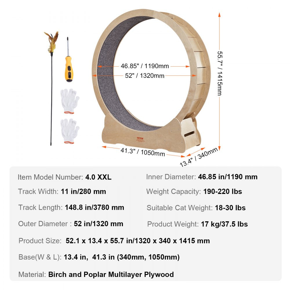 4.0 XXL - Durable Wooden Cat Exercise Wheel with 13.4" Wide Base