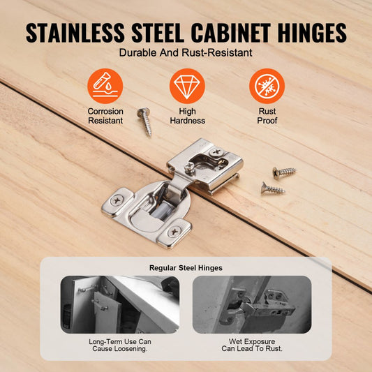 PHS25201-20 - 105° Silent Soft Close Stainless Steel Cabinet Hinges, 20 Pack