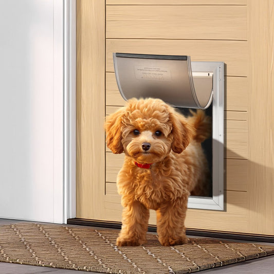 CWM01-L - Durable Aluminum Pet Door with Lock & Magnetic Flap, 1.06"-2" Thick