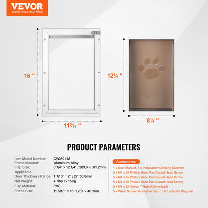 CWM01-M - Durable Aluminum Pet Door with Weatherproof PVC Flap