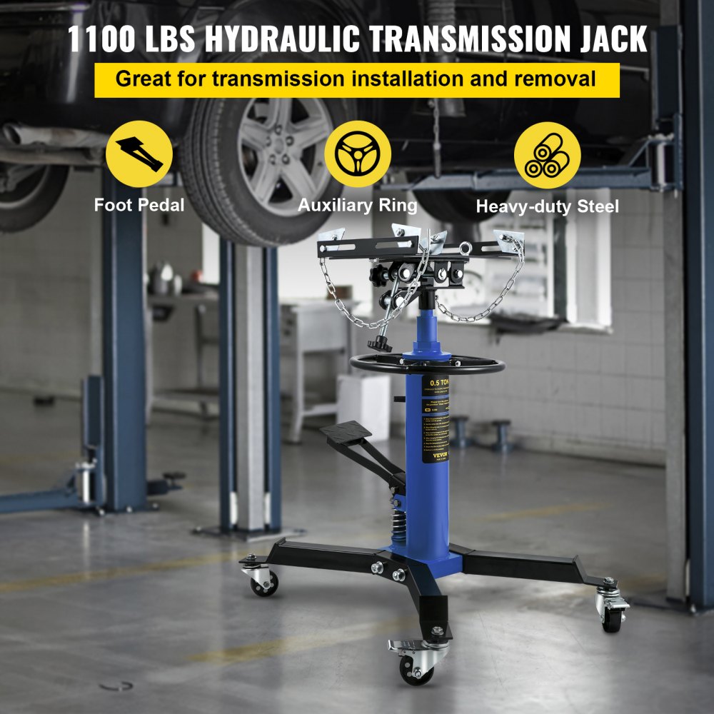 1100BLUEJACK - 1100 lbs Adjustable Hydraulic Transmission Jack, Extends 33.5" to 67"
