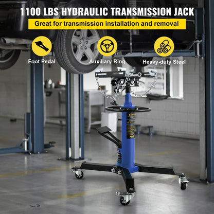 1100BLUEJACK - 1100 lbs Adjustable Hydraulic Transmission Jack, Extends 33.5" to 67"