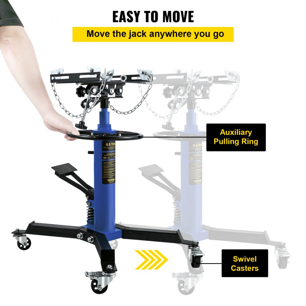1100BLUEJACK - 1100 lbs Adjustable Hydraulic Transmission Jack, Extends 33.5" to 67"