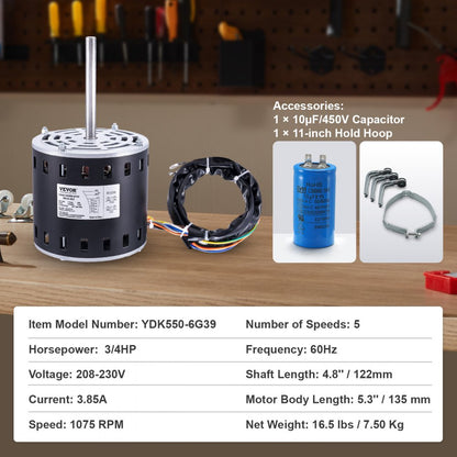 010838840811 - Durable 3/4HP Furnace Blower Motor with Dual Rotation & Accessories