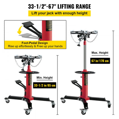 1322REDJACK - Hydraulic Transmission Jack 33.5"-67" Lift, 1322-1660 Lbs Capacity