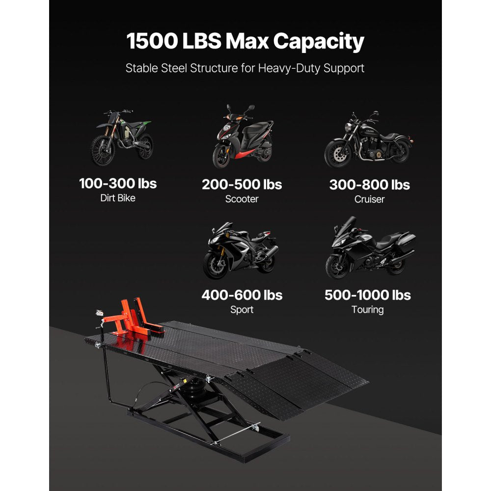 JL-M03804 - Adjustable Motorcycle Lift with Security Pin, 1500lb Capacity