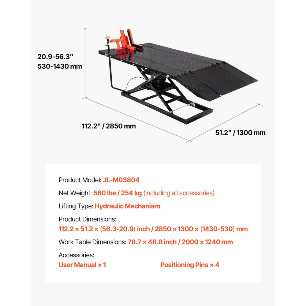 JL-M03804 - Adjustable Motorcycle Lift with Security Pin, 1500lb Capacity
