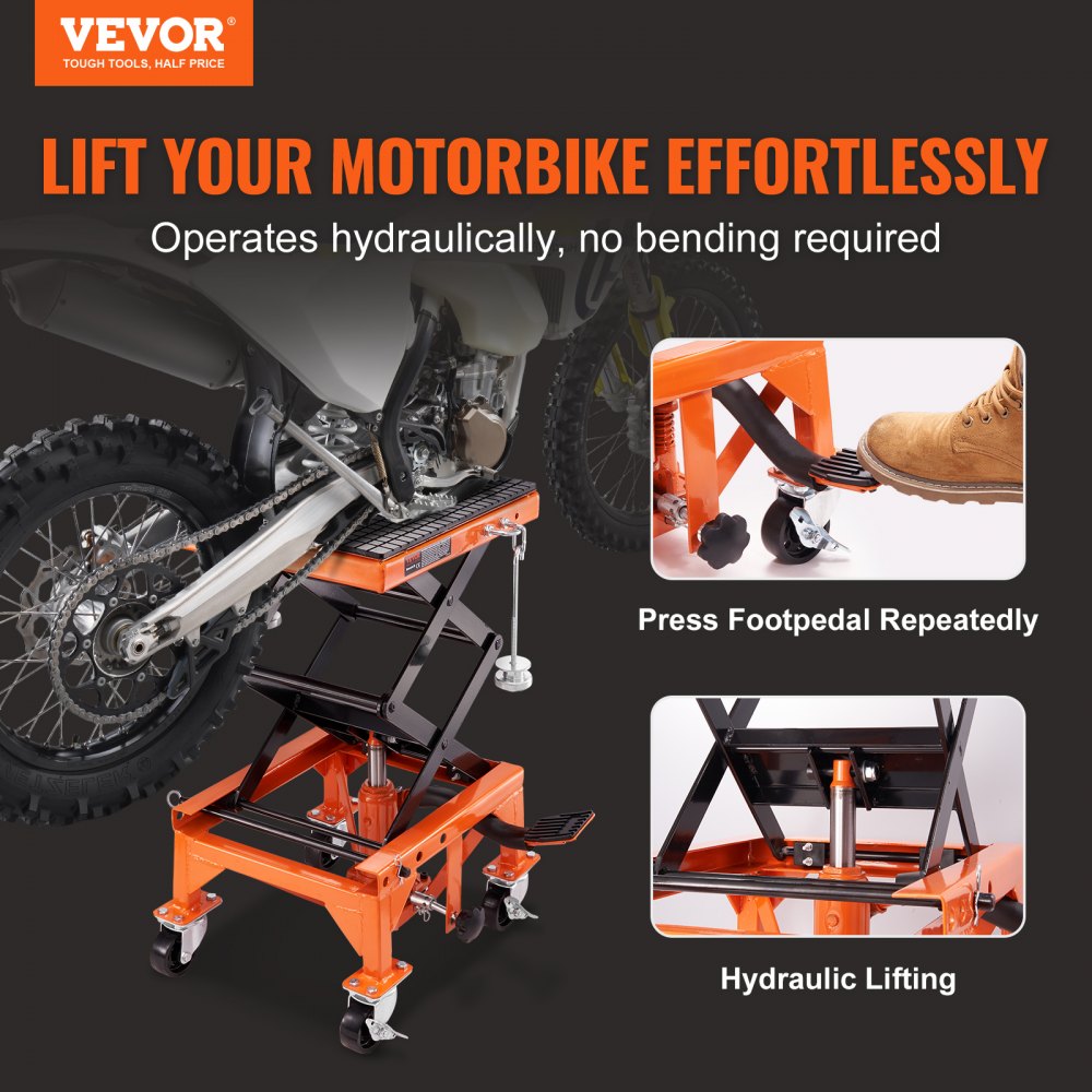 ZX0901-7B - 350lb VEVOR Hydraulic Motorcycle Lift Table with Rolling Wheels