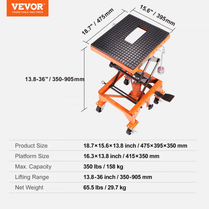 ZX0901-7B - 350lb VEVOR Hydraulic Motorcycle Lift Table with Rolling Wheels