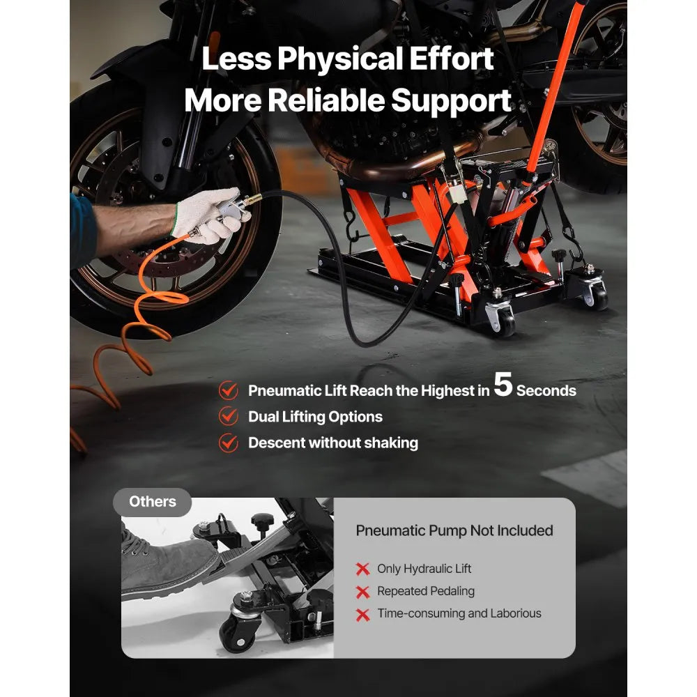 JL-M02304 - 1500 lb Motorcycle Lift with Dual Hydraulic System and Swivel Casters