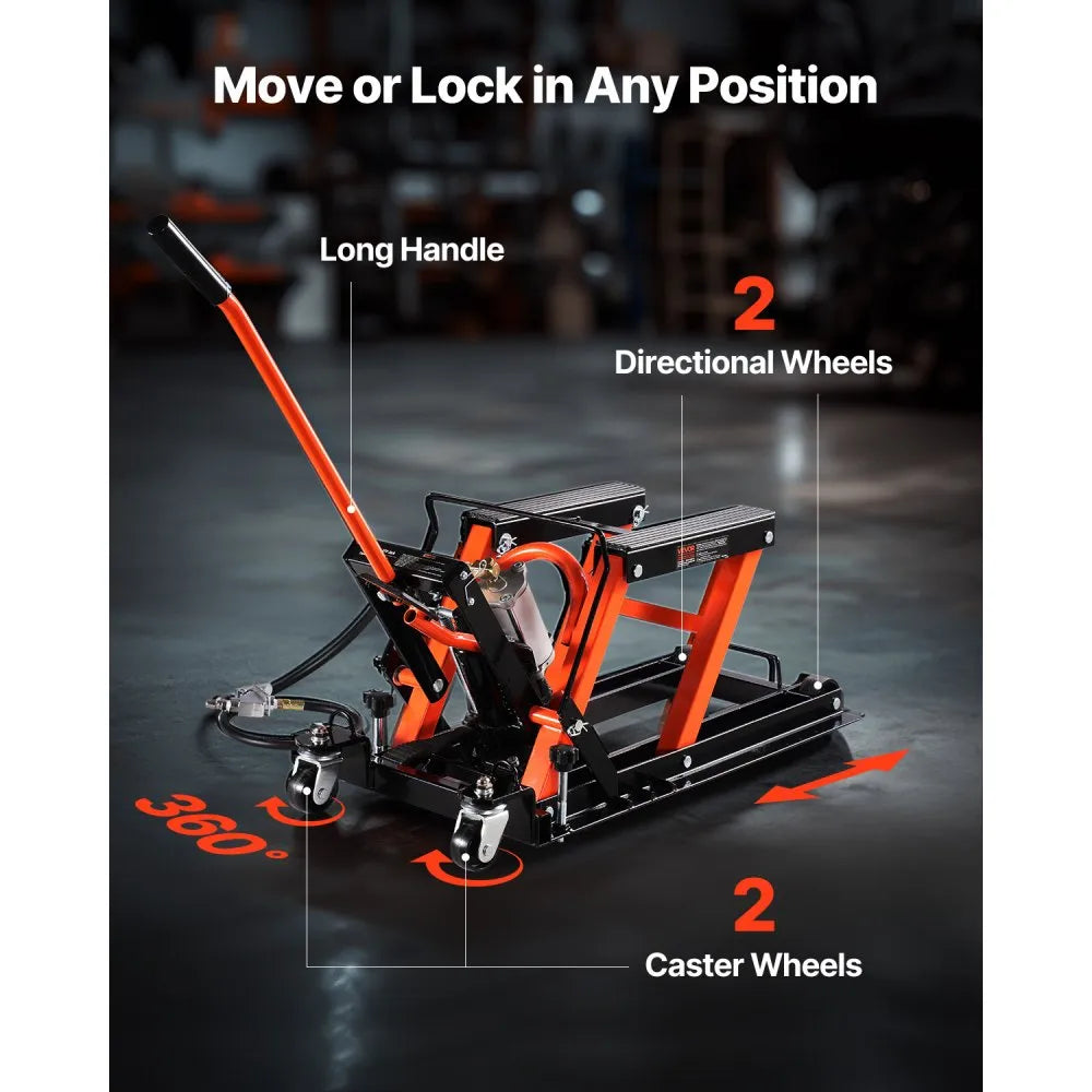 JL-M02304 - 1500 lb Motorcycle Lift with Dual Hydraulic System and Swivel Casters