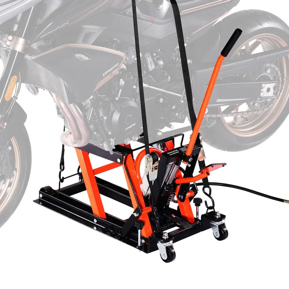 JL-M02304 - 1500 lb Motorcycle Lift with Dual Hydraulic System and Swivel Casters