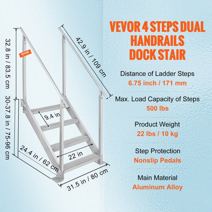 010471589629 - 4-Step Adjustable Dock Ladder with Dual Handrails, 30-38" Height