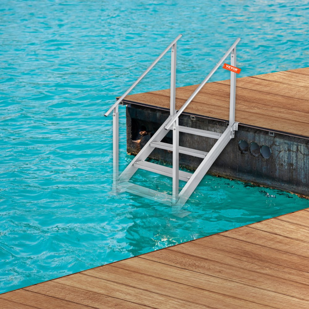 010471589629 - 4-Step Adjustable Dock Ladder with Dual Handrails, 30-38" Height