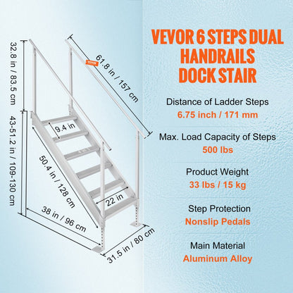 010297312485 - Durable 6-Step Aluminum Dock Ladder with Dual Handrails