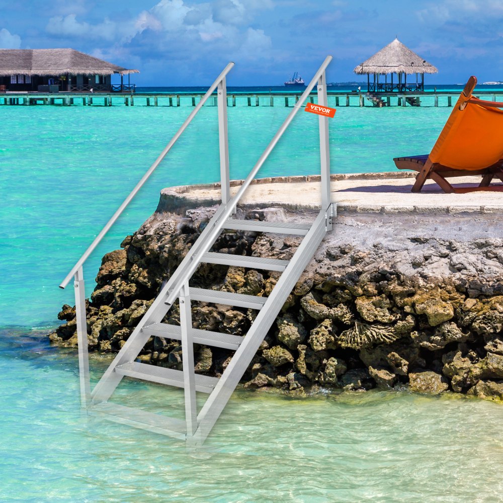 010297312485 - Durable 6-Step Aluminum Dock Ladder with Dual Handrails