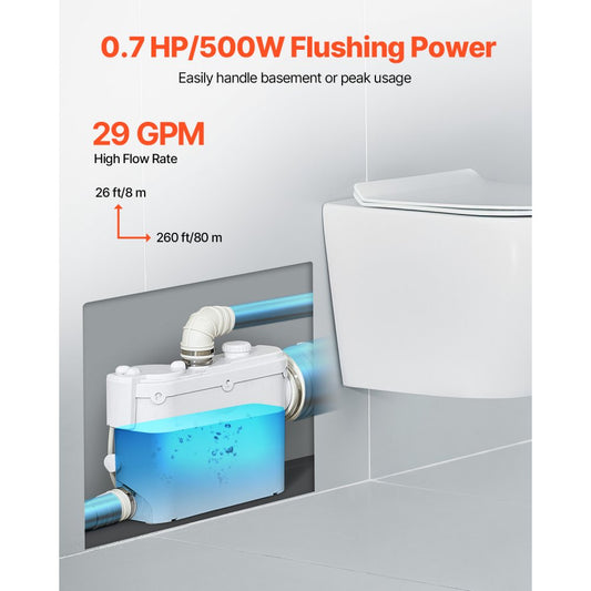 FLO500-CE Pro - Powerful 500W Macerator Pump, 29 GPM, 26 ft Lift
