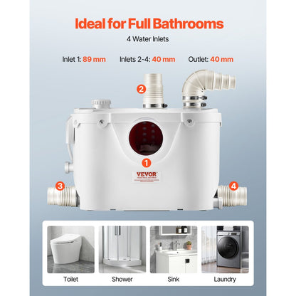 FLO500-BE - 500W Macerator Pump, 29 GPM, 26 ft Lift for Wastewater