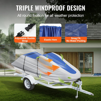 SXYMTTZ126-135 - Heavy-Duty Waterproof Jet Ski Cover, 126"-135" with Storage Bag