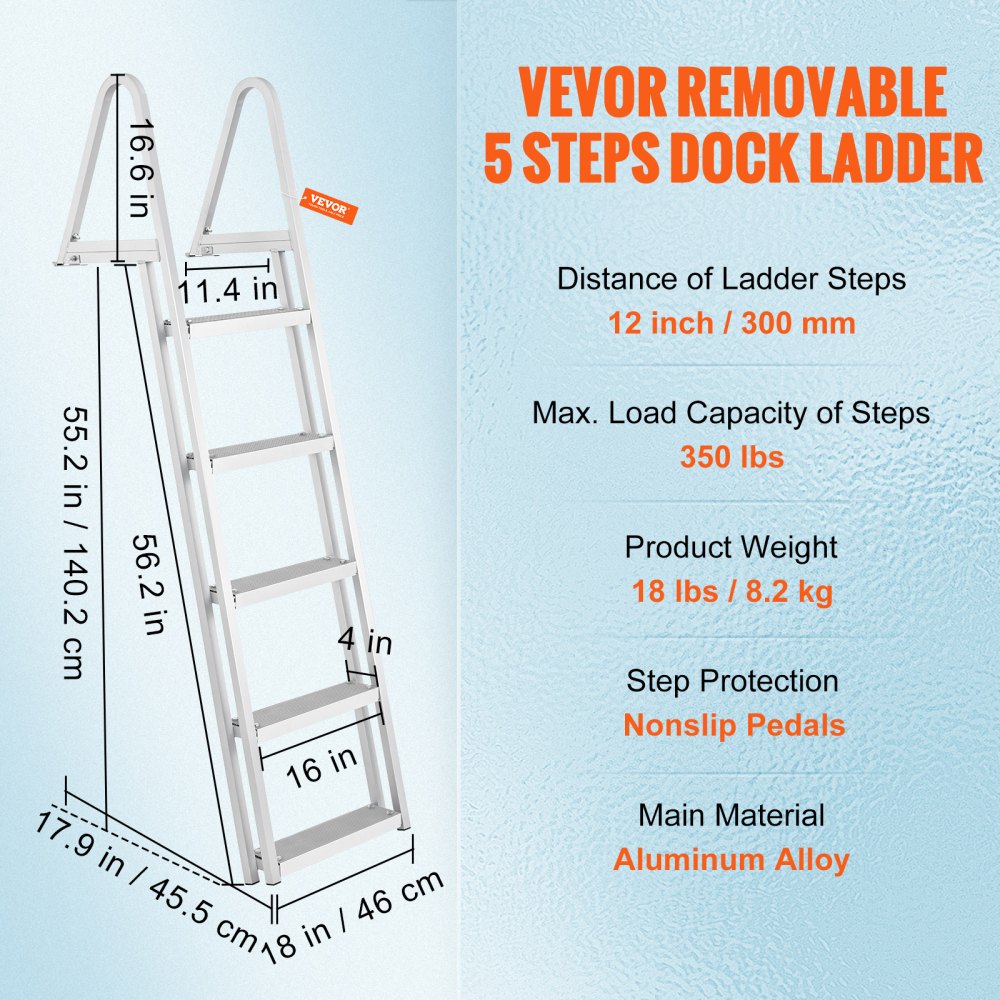 010564086420 - 5-Step Aluminum Dock Ladder with Nonslip Rubber Mats
