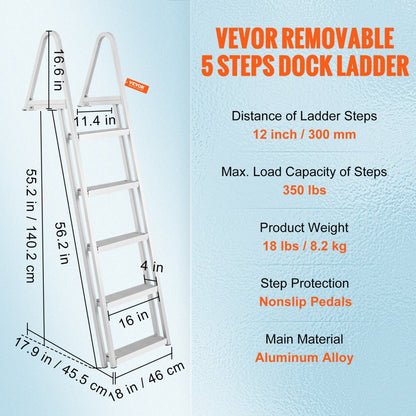 010564086420 - 5-Step Aluminum Dock Ladder with Nonslip Rubber Mats