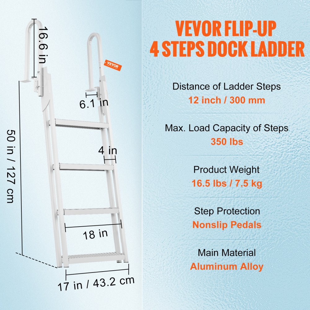 010359024576 - 350 lbs Capacity Aluminum Dock Ladder with Non-Slip Steps