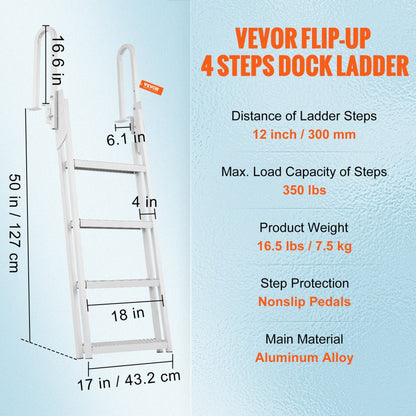 010359024576 - 350 lbs Capacity Aluminum Dock Ladder with Non-Slip Steps