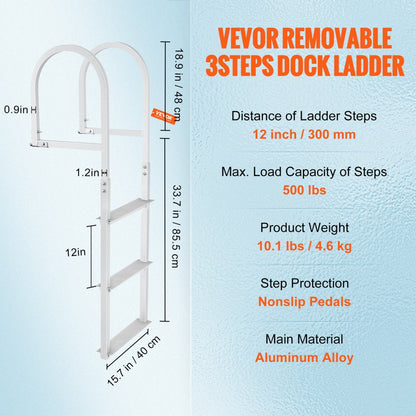 010418777816 - Lightweight 3-Step Aluminum Dock Ladder with Non-Slip Pedals
