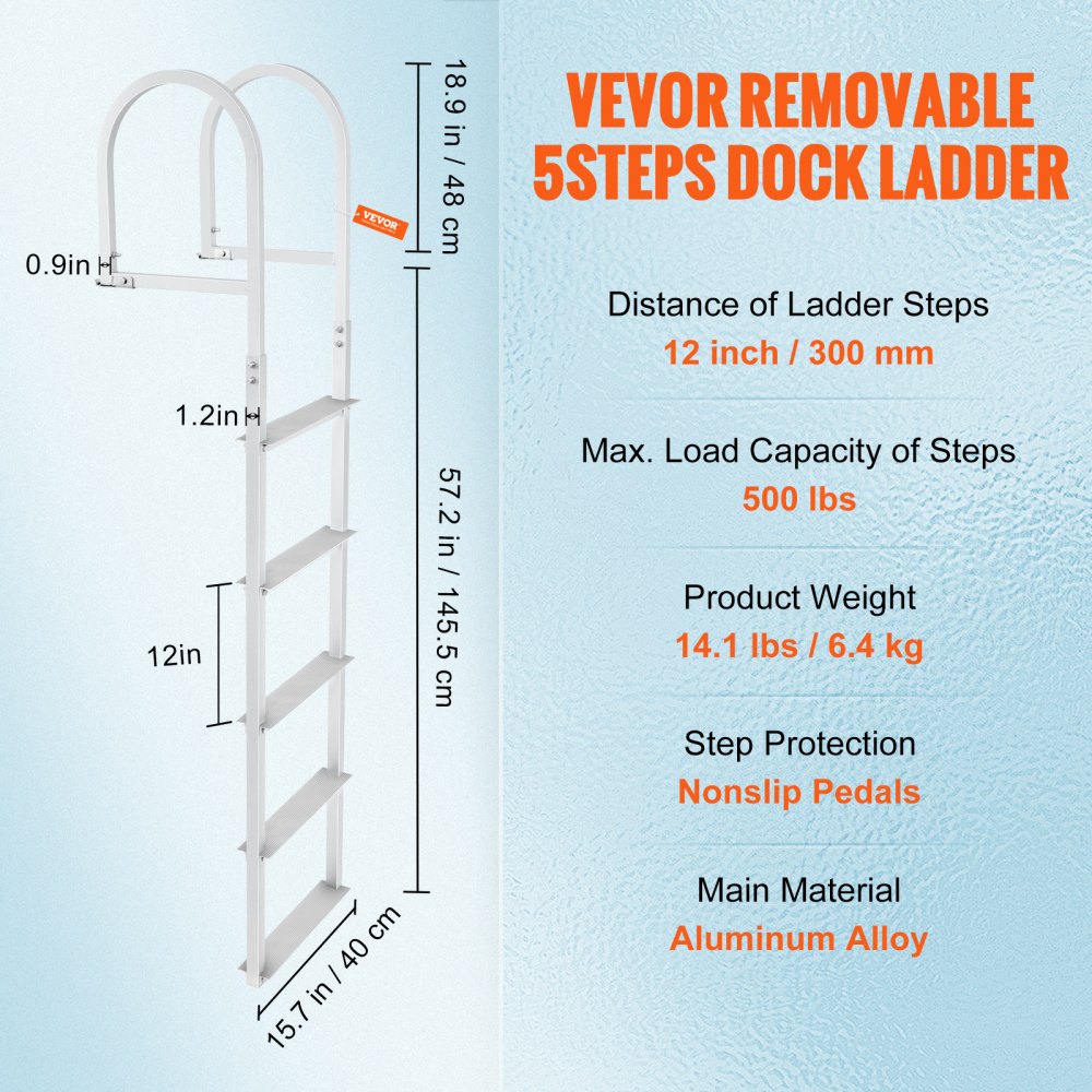 010377509052 - 5-Step Aluminum Dock Ladder with Non-Slip Mats