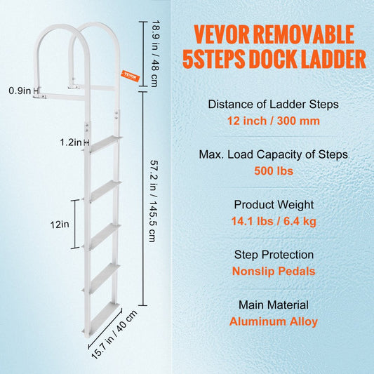 010377509052 - 5-Step Aluminum Dock Ladder with Non-Slip Mats