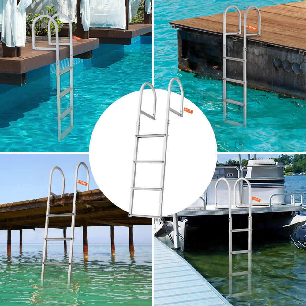 010858591091 - 4-Step Aluminum Dock Ladder with Non-Slip Mats
