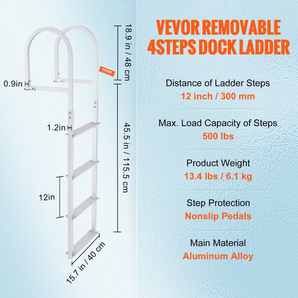010858591091 - 4-Step Aluminum Dock Ladder with Non-Slip Mats