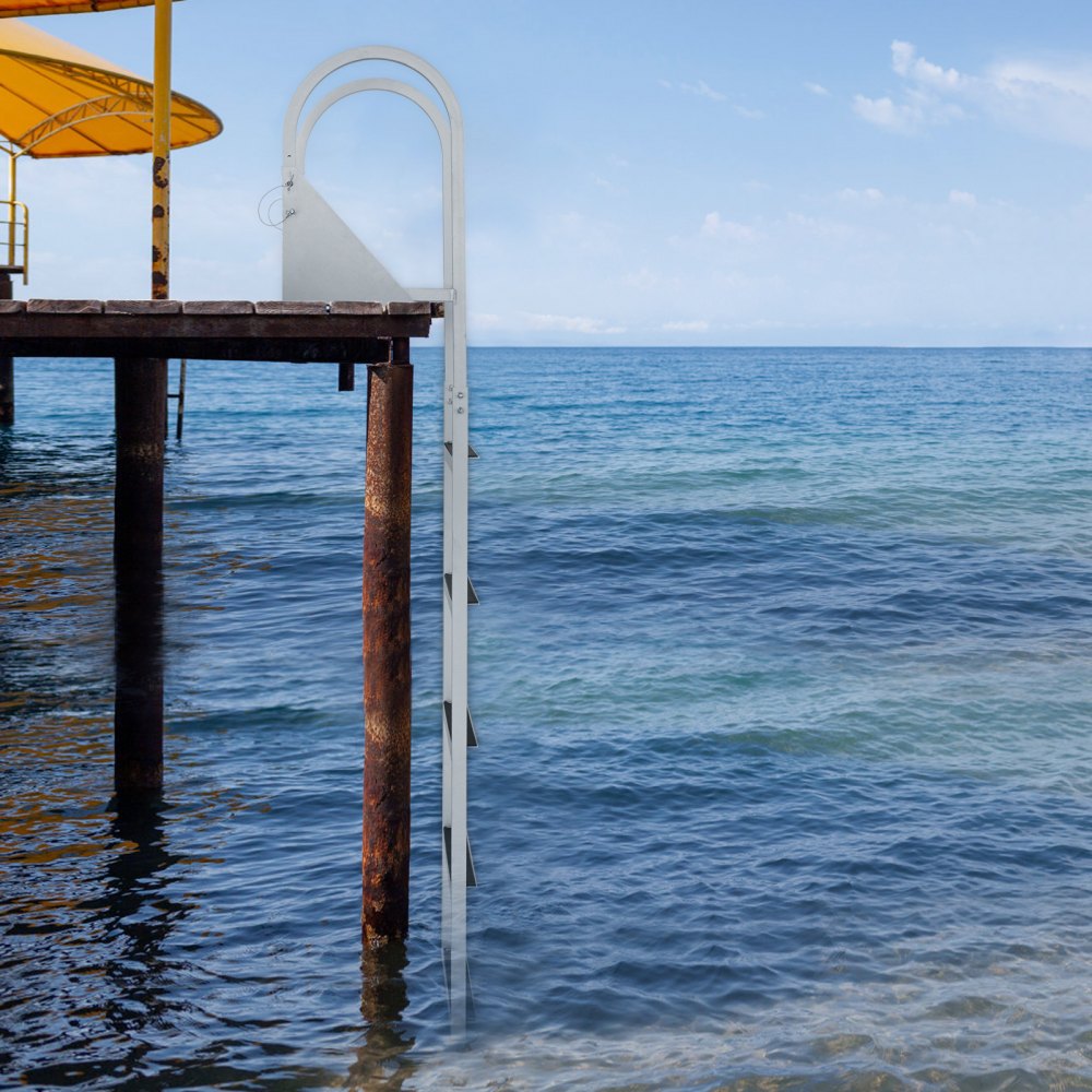 010863887760 - 5-Step Aluminum Dock Ladder, 350 lbs Capacity, Flip-Up Design