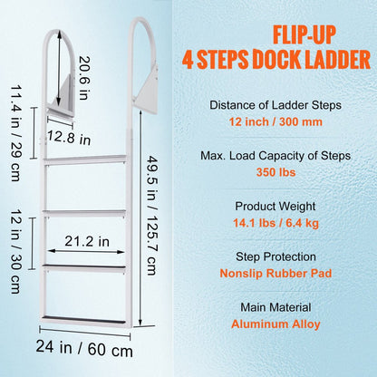 010293481831 - Durable Aluminum 4-Step Dock Ladder with Flip-Up Design
