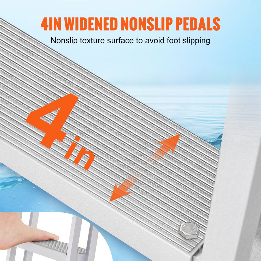 010453898902 - VEVOR 4-Step Retractable Aluminum Dock Ladder, 36-48 Inch Adjustable