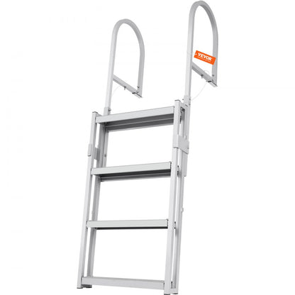 010453898902 - VEVOR 4-Step Retractable Aluminum Dock Ladder, 36-48 Inch Adjustable